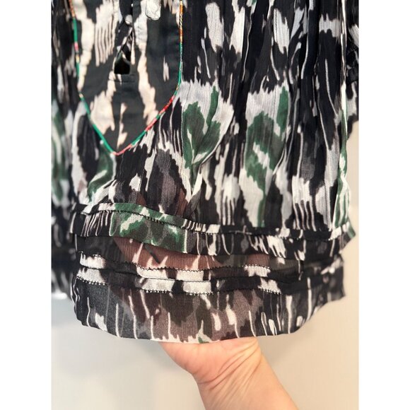 Isabel Marant Silk Multicolor Lace Up Short Sleeve Blouse Size 36 Semi Sheer - Picture 5 of 11